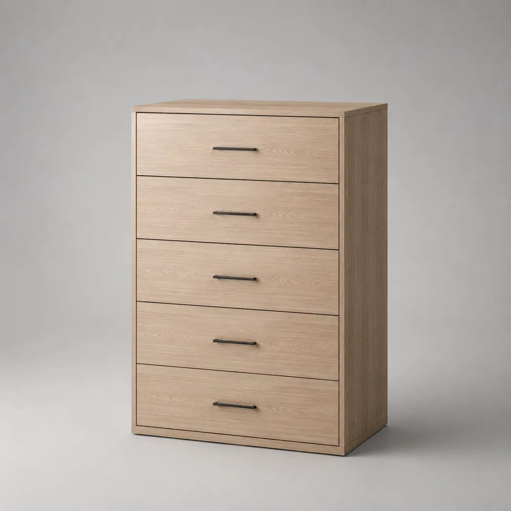Schubladenkommode aus Holz mit Eichendekor, 5 Schubladen, Hellbraun/Schwarz, 80 × 40 × 120 cm