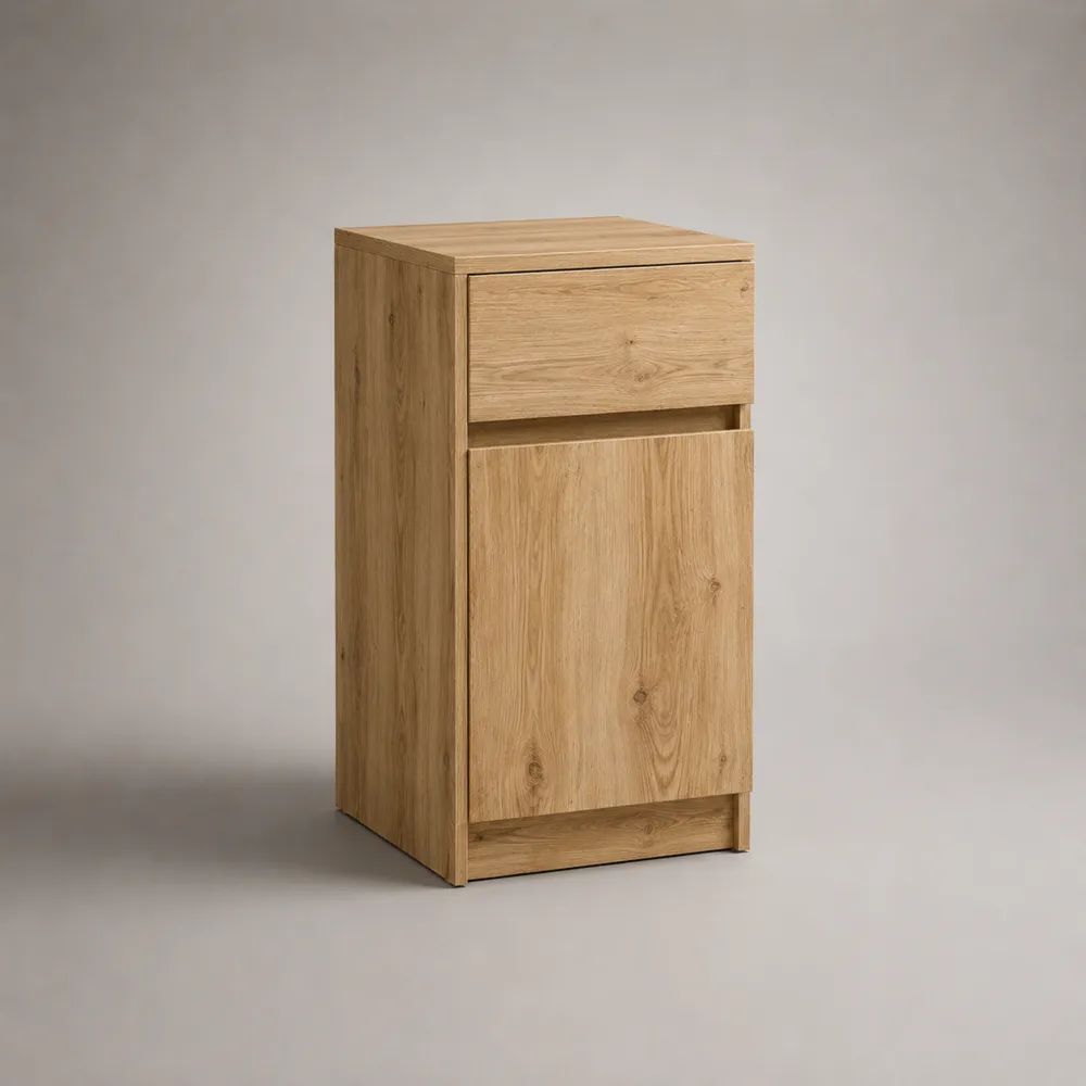 Nachttisch aus Holz mit Schublade und Tür, Eiche Natur, 40 × 35 × 70 cm