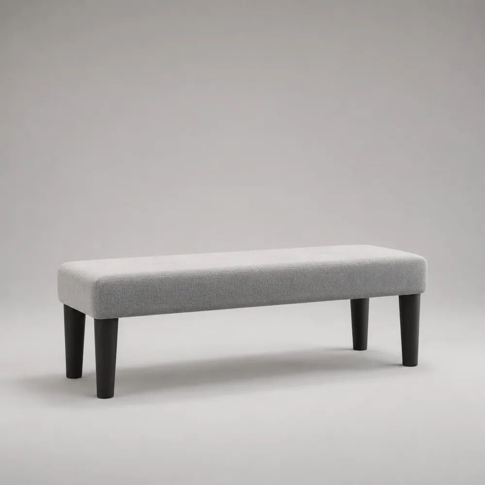 Gepolsterte Bettbank mit Stoffbezug und Massivholzbeinen, Hellgrau/Schwarz, 110 × 40 × 45 cm