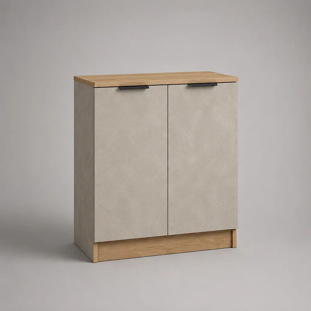 Sideboard mit 2 Türen aus melaminbeschichteter Spanplatte, Betongrau/Eichefarben, 80 × 35 × 100 cm