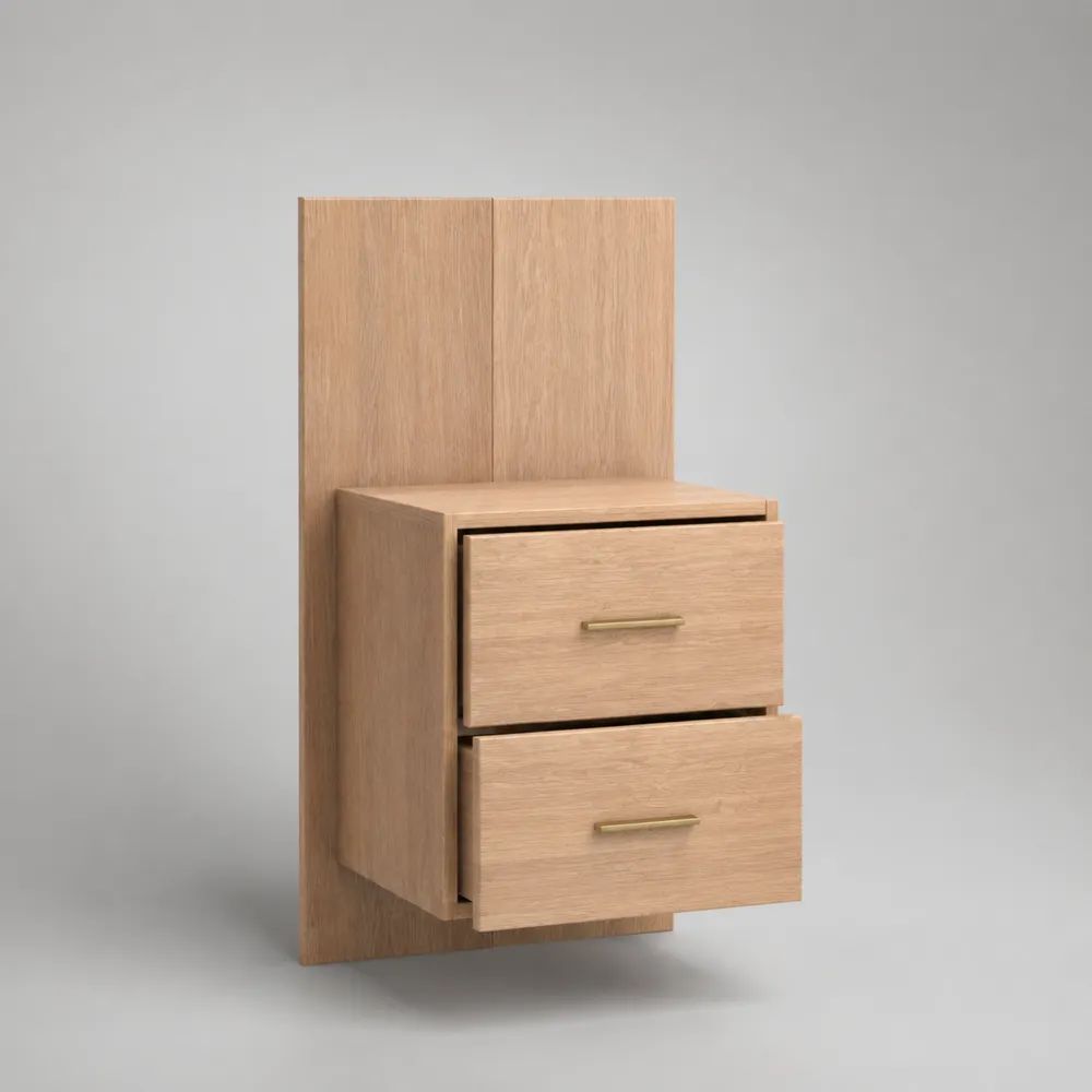 Wandnachttisch mit 2 Schubladen aus MDF mit Eichenfurnier, Naturbraun, 45 x 35 x 90 cm