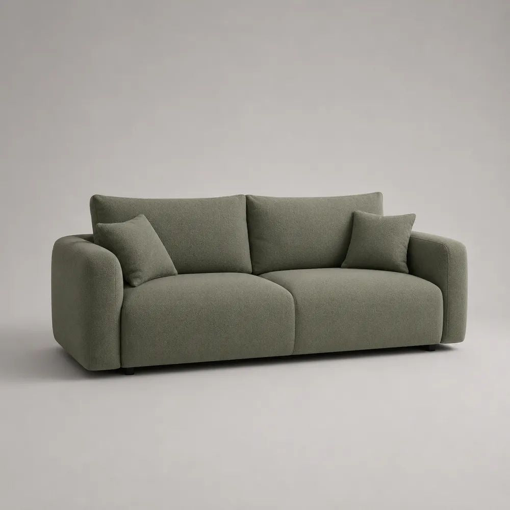 3-Sitzer-Sofa mit Chenillebezug, Graugrün/Schwarz, 220 x 96 x 82 cm