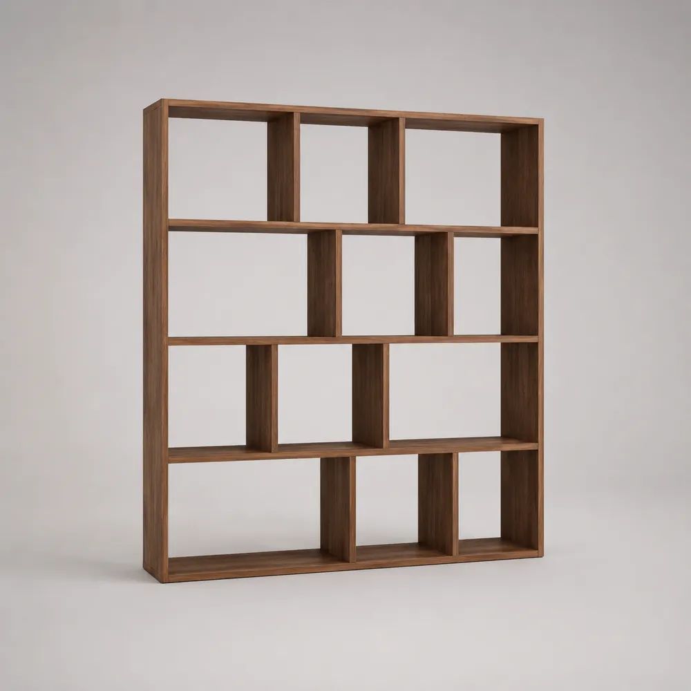 Bücherregal und Raumteiler aus MDF mit Walnussfurnier, 12 offene Fächer, Walnussbraun, 160 × 30 × 180 cm
