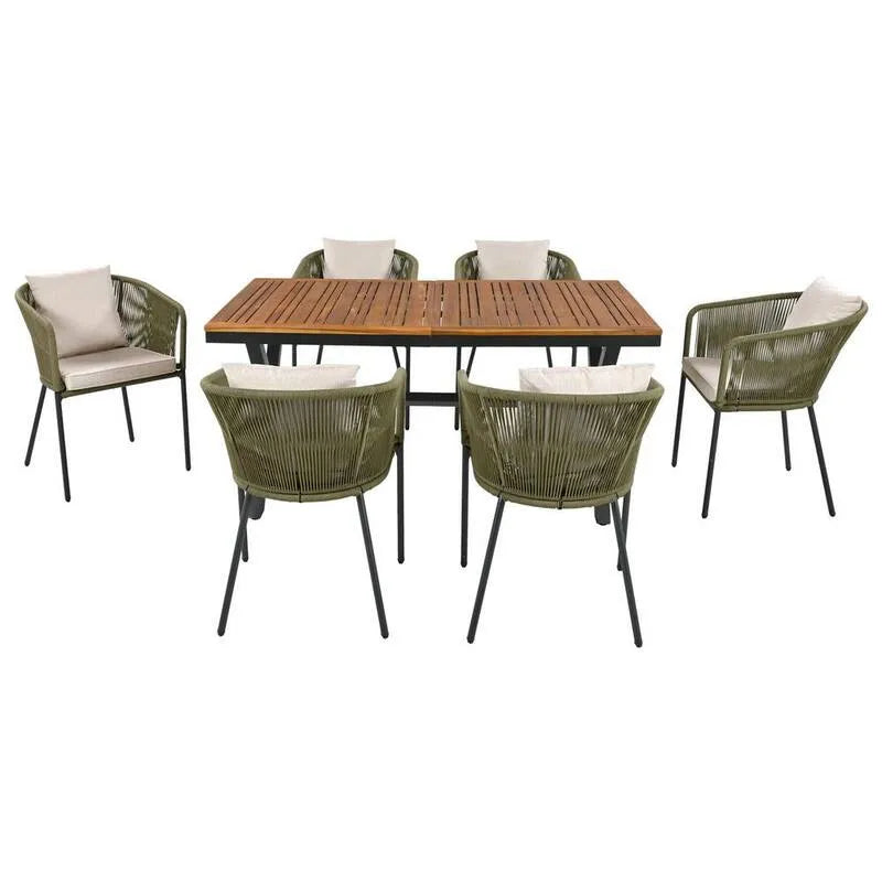 7 Teile Grünseil Weben Garten Dining Set 7-Stück, Metall, Beige
