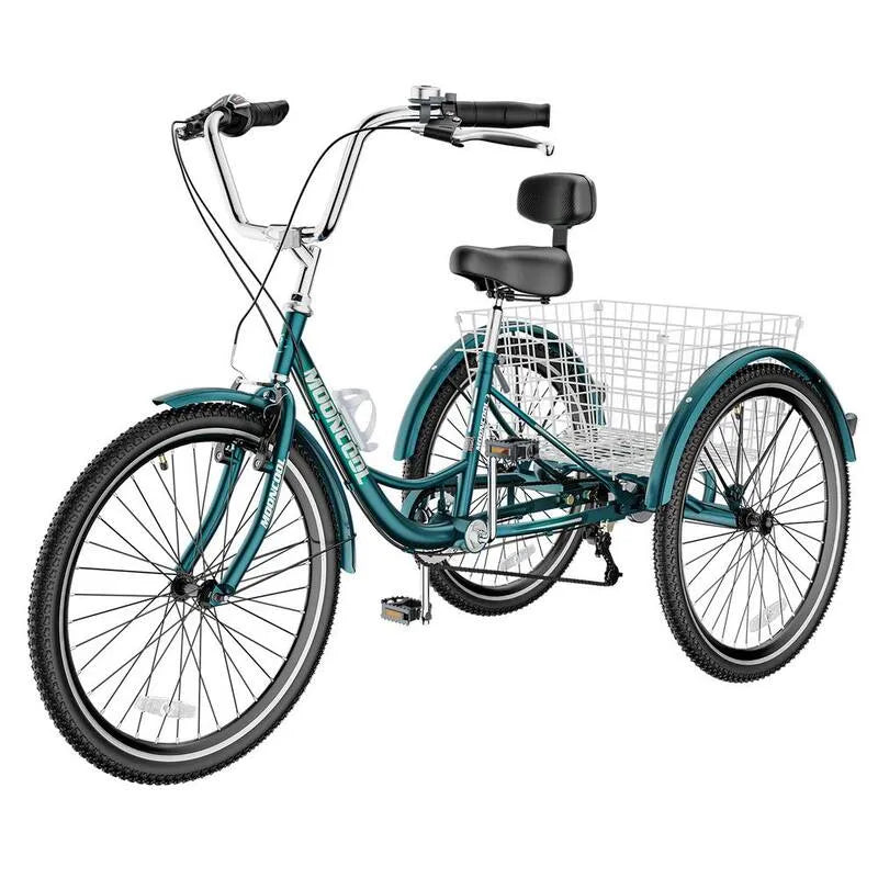 7-Stufen, 26 in., Peacock Green, Rad Cruiser Fahrrad mit Korb und Rückenlehne für Senioren, Erwachsene