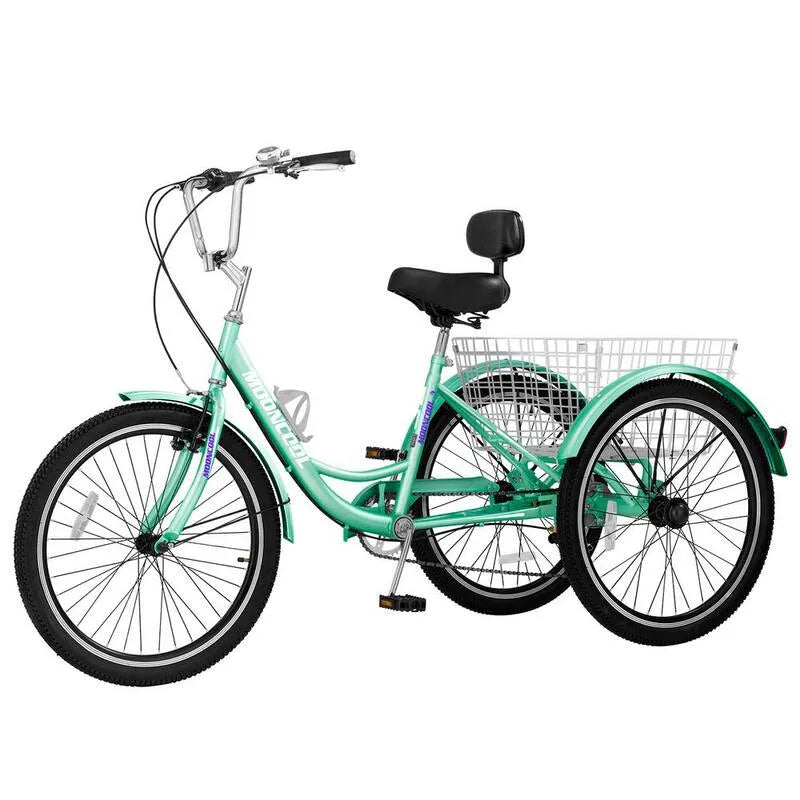 3-Wheeled 3-Rad, 26 in., 7 Stufen, 3 Wheel Bikes, 3-Rad-Fahrräder Cruise Trike mit Einkaufskorb, Erwachsene, Türkis/Aquas, Kinderfahrzeuge