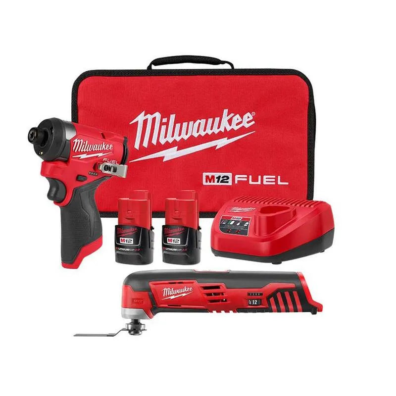 Milwaukee 12-Volt Hex Schlagschrauber Kit, Schnurloses Design, 1/4 in., M12, Bürstenlos, Rot