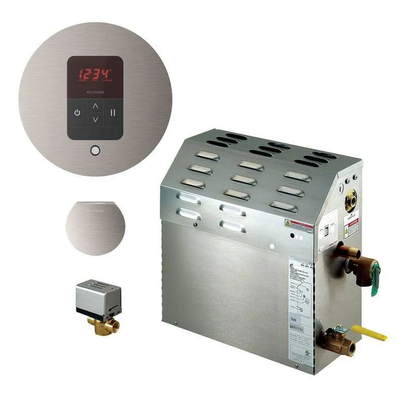 Generator, gebürstetes Nickel, 5kW Dampfbad mit iTempo AutoFlush Round Package in gebürstetem Nickel