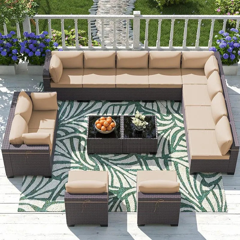 Teil Polyrattan Garten Sektional Set 14 Teile, Polyrattan Garten Sektional Set mit Kissen Sand