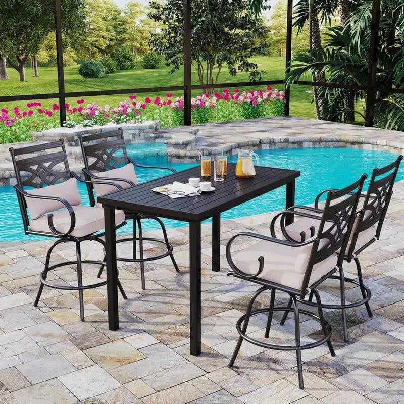 5 Teile Rechteck Bar Höhe Garten Dining Set 5-Stück, Metall, Beige