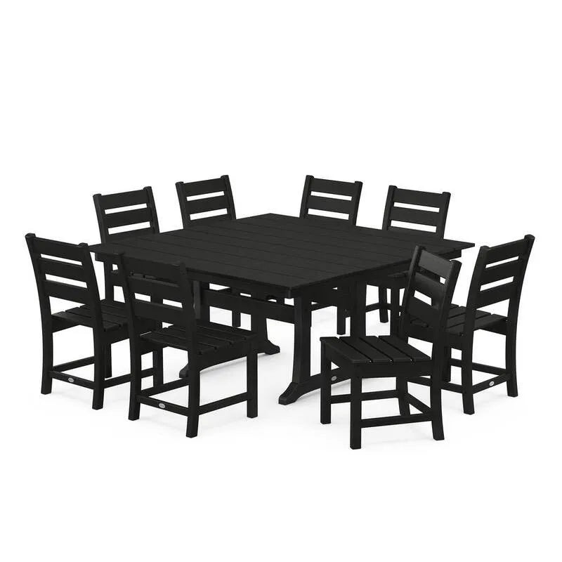 9 Teile Trestle Plastic Square Garten Essgruppe 9-Stück, Grant, Schwarz