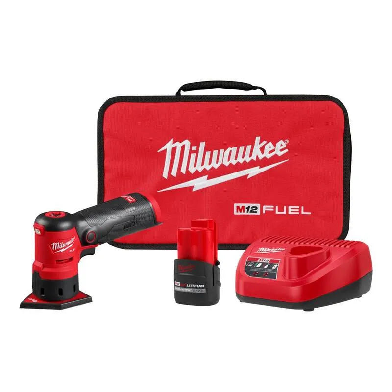 Milwaukee 12-Volt bürstenlos kabellos Orbital Detail Sander Kit, High Output 2, 5 Ah Batterie, kabellos Design, M12, 2.5 Ah