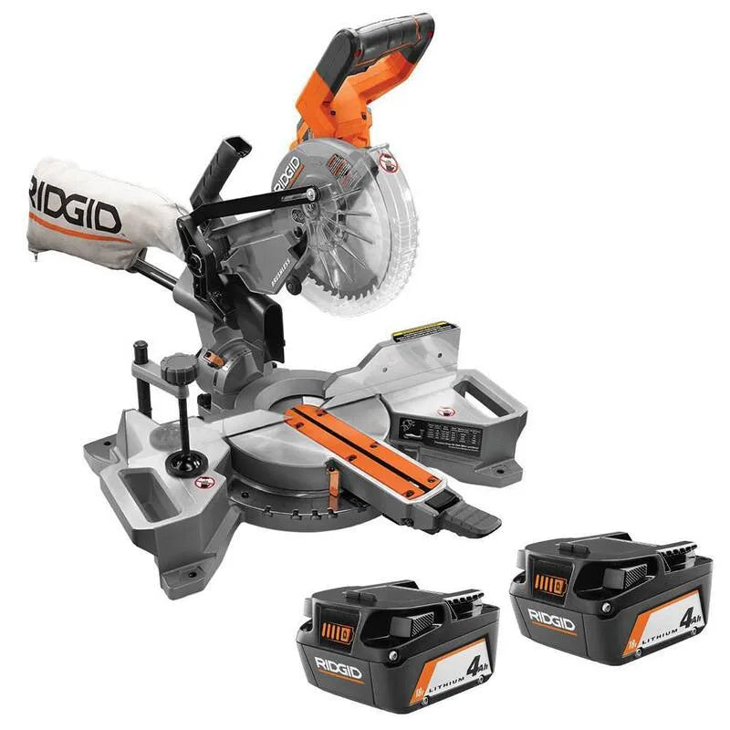 RIDGID 2-Pack, 18V, 4 in., kabellos Design, 18V bürstenlos kabellos 7-1/4 in. Dual Bevel Sliding Miter Säge mit 18V Lithium-Ion 4. 0 Ah Batterie, 4.0 Ah