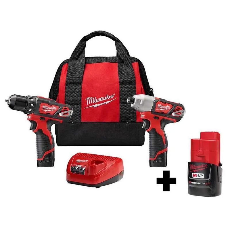Milwaukee M12 12V Lithium-Ionen 2-Werkzeug kabellos Drill mit M12 2. 0Ah Compact Akku, kabellos Design, kompakte, tragbare Bauweise, 2.0Ah