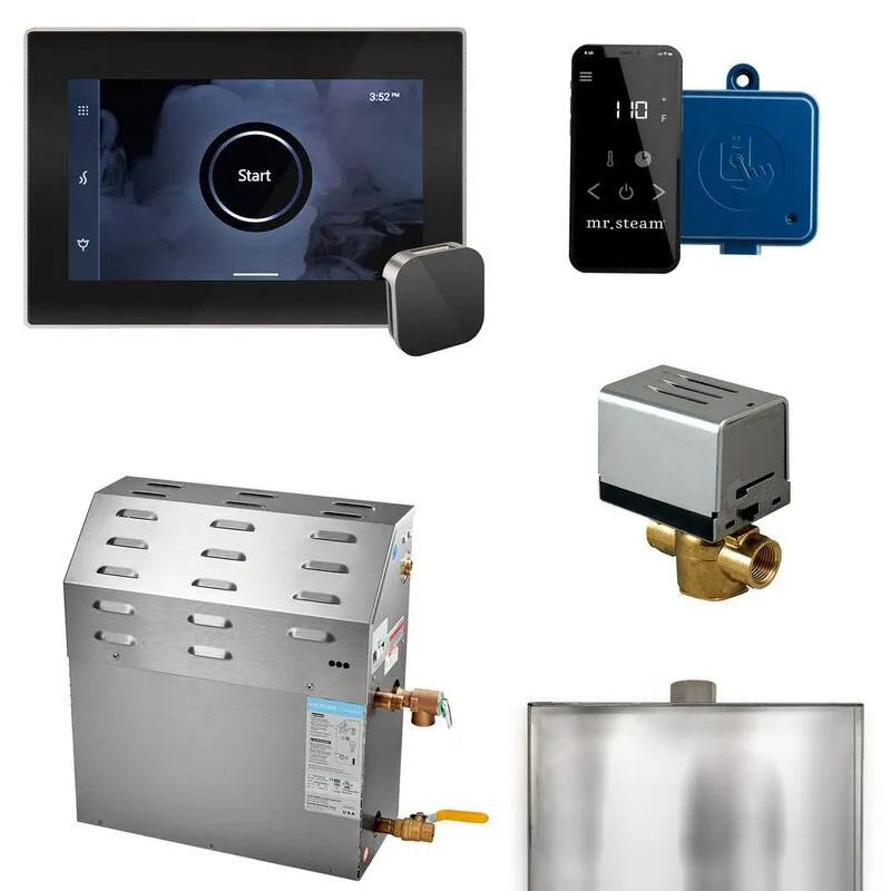 Generator, 10000 W, 10 kW, gebürstetes Nickel, Dampfduschengeneratorpaket mit iSteamX-Steuerung in schwarz gebürstetem Nickel