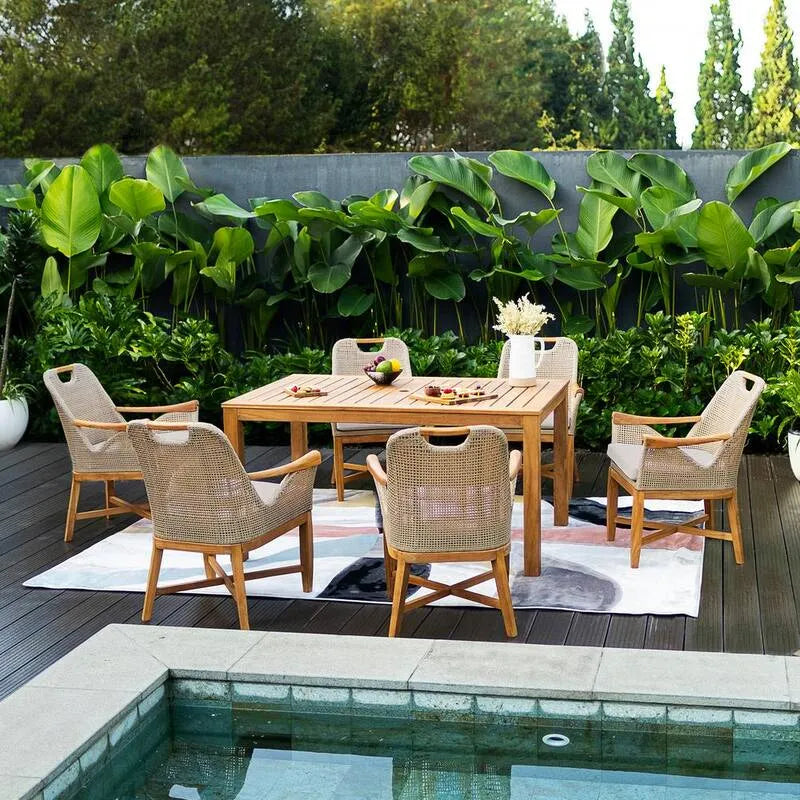 Teak Wood Polyrattan Garten Essgruppe 7 Teile, Sydney