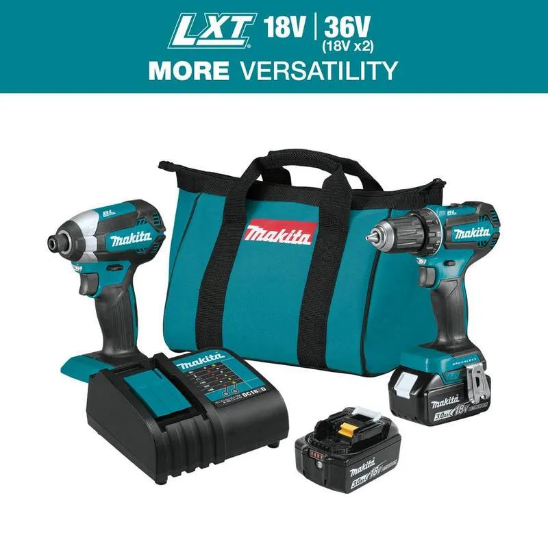 2 Teile Makita 2-Stück Kombiset, kabellos Design, 18V LXT Lithium-Ionen bürstenlos kabellos Kombiset 3. 0Ah Driver-Drill/ Schlagschrauber, 3.0Ah