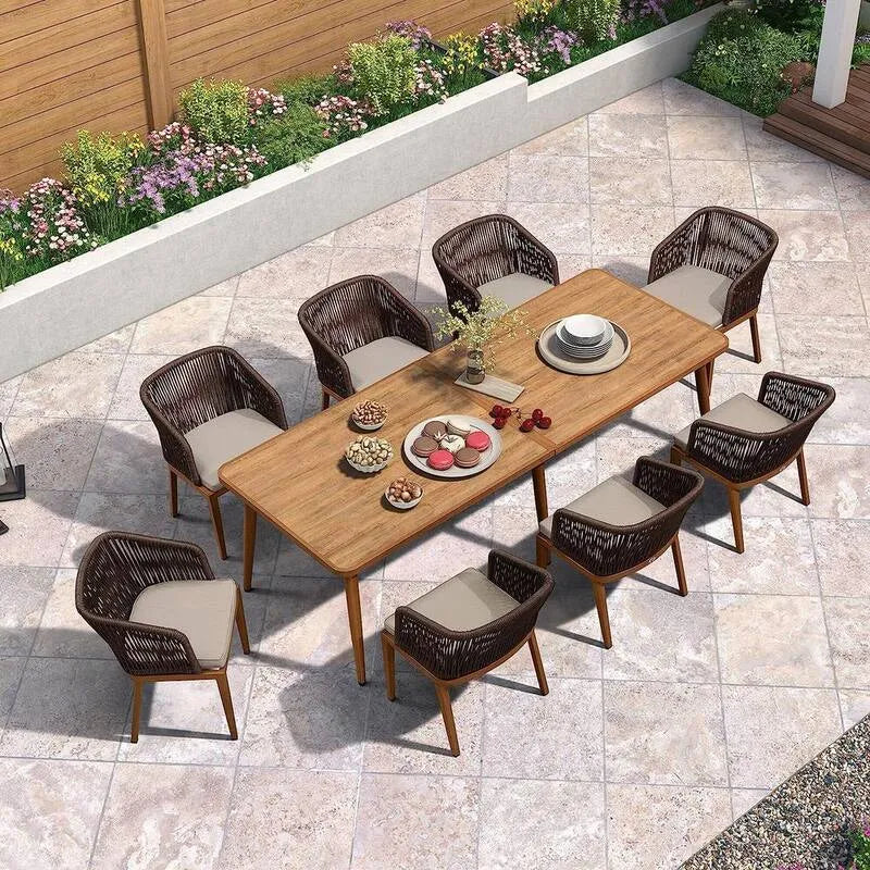 9 Teile Esstisch 9-Stück, Grau mit Kissen, Garten, Aluminium