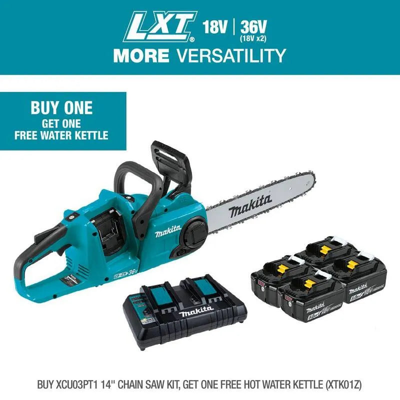 Makita LXT 14 Lithium-Ionen-Bürstelose Batterie Kettensäge-Kit, 14 in., 18V, 36V, 5, 0 Ah, 5.0 Ah