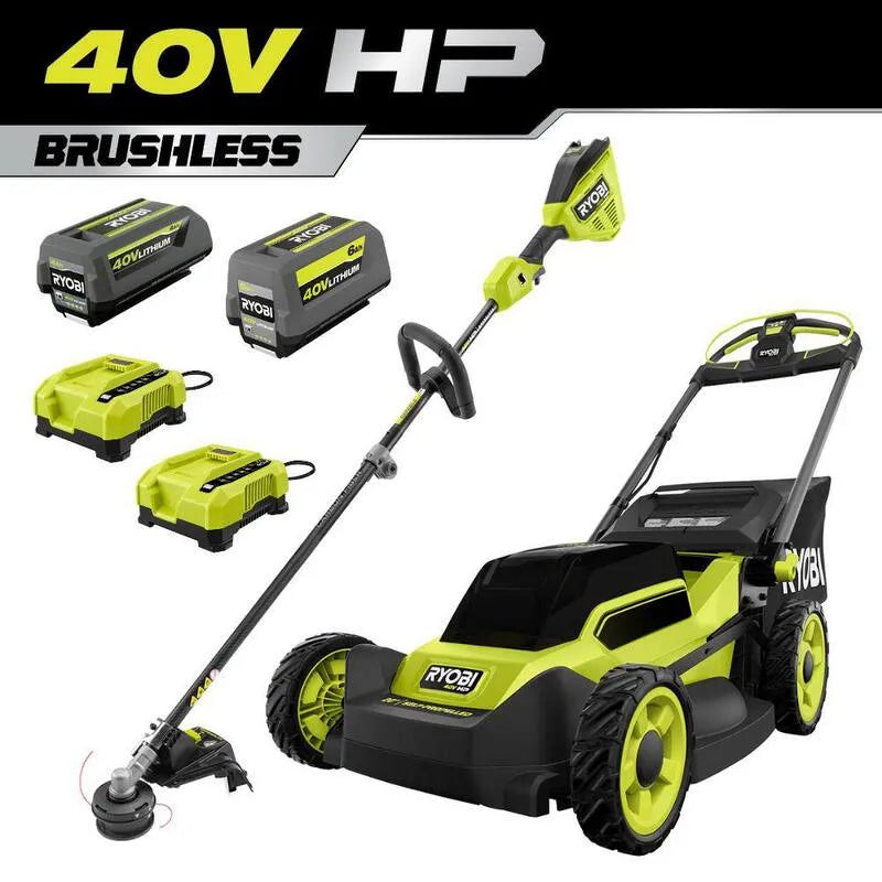 RYOBI Rasenmäher, Schnurlos Design, 40V, 2, Batterien/, Ladegeräte, bürstenlos