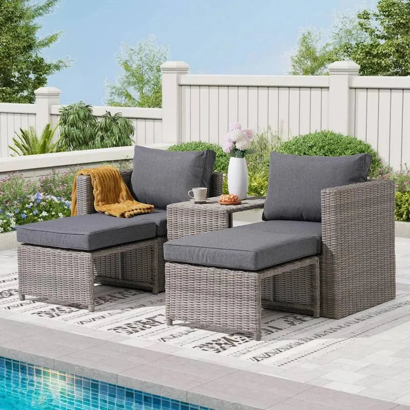 Sofa, 5 Teile Grau Polyrattan Garten Loveseat Set, Dark Grau Kissen