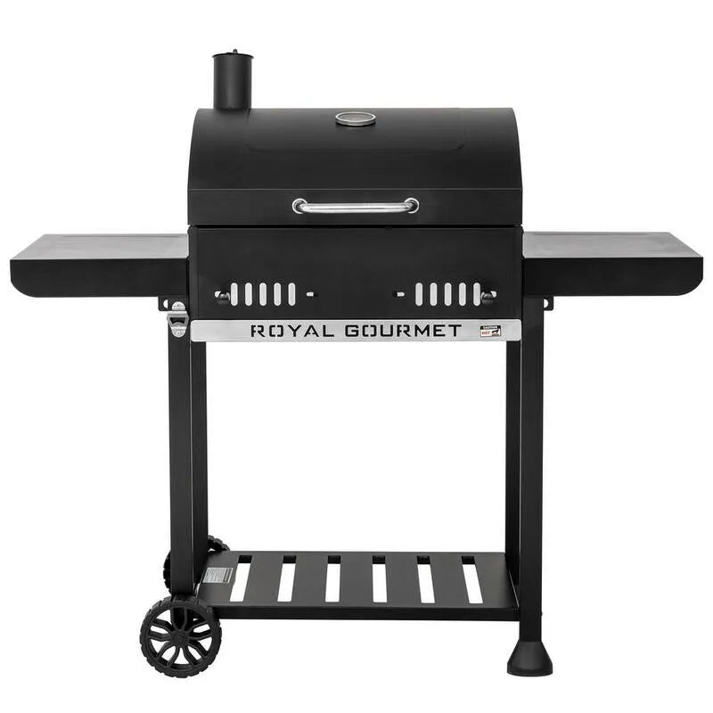 Beweglicher Holzkohlegrill 2-Level, Faltbares Design, 24 Zoll, 2 Faltbare Seitenregale, 2-Level-Höheverstellbare Holzkohlepfanne, Schwarz