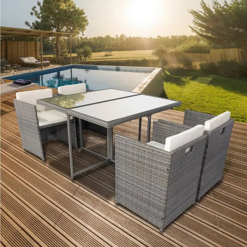 Teil Polyrattan Garten Dining Set 5 Teile, Polyrattan Garten Dining Set mit Beige Kissen