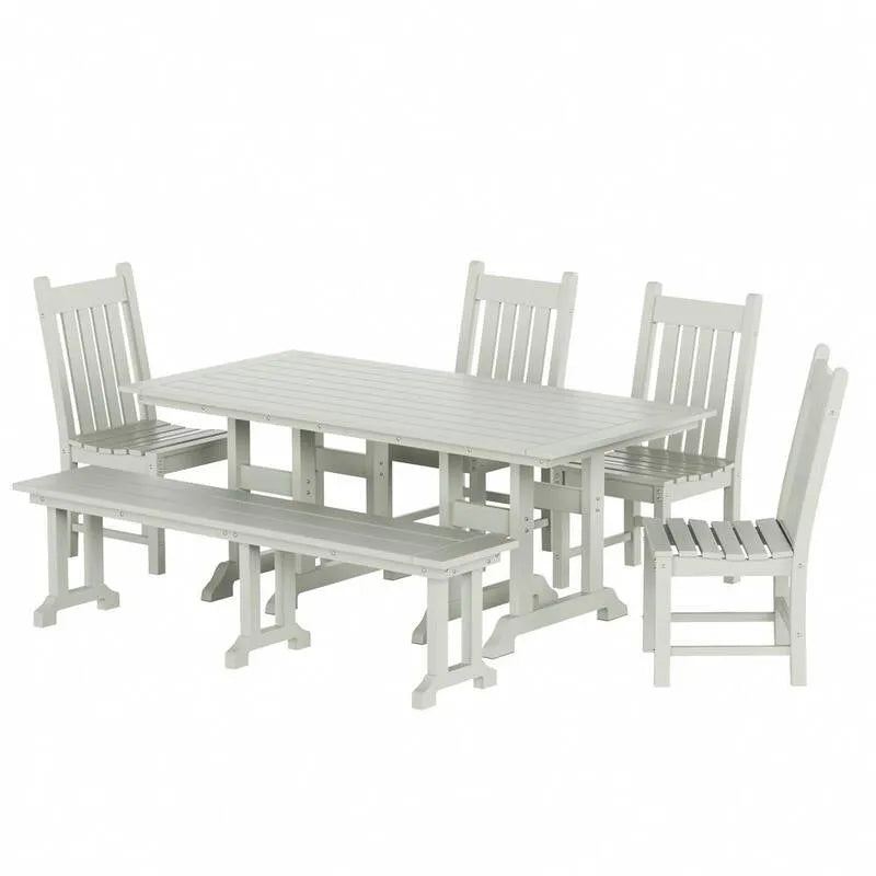 6 Teile All Weather HDPE Kunststoff Rechteck Tisch 6-Stück, Heu, Outdoor, Sand, Garten-Essgruppen