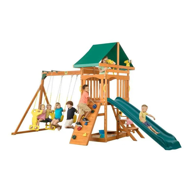 Slide & Swing Set, Swings, Sky View Komplettes Holz-Playset mit Rock Wall