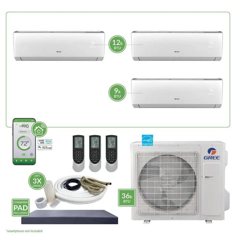 kanalloses Mini-Split-System Gen3, 3 Tonnen, 34000 BTU, 25 ft, Install Kit 230-Volt, 34,000 BTU, Weiß, Multi-Split-Systeme