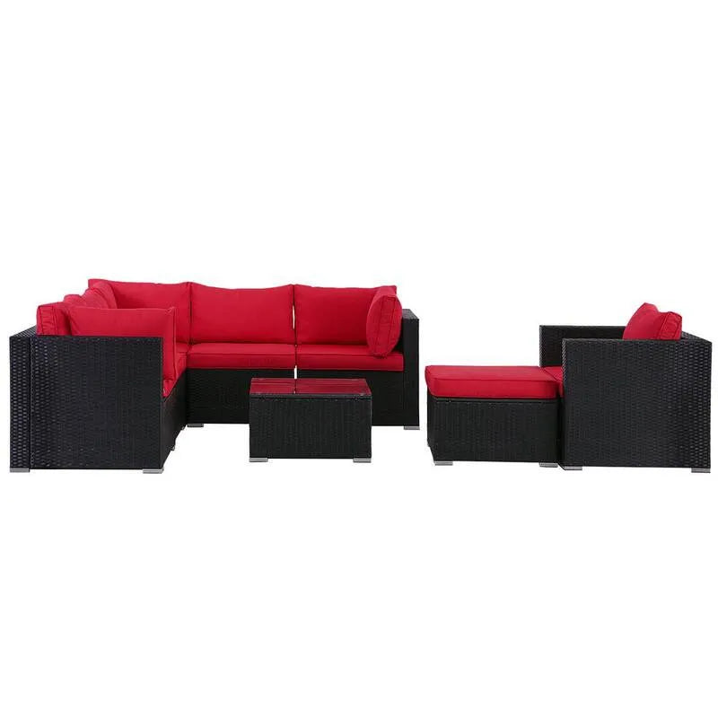 Schnittsofa, Garten, Patio, Schwarz, Rot, Wohnzimmer Modular Sitzgruppe, Garten-Sofas