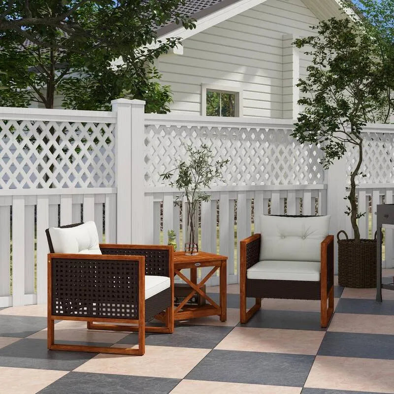 3 Teile Polyrattan Garten Bistro-Set 3-Stück, Bar Set mit Beige Kissen, Brown