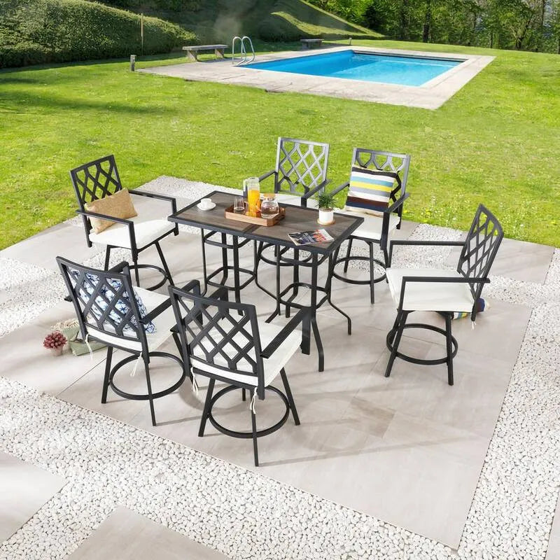 8 Teile Metal Bar Höhe Garten Essgruppe 8-Stück, Beige