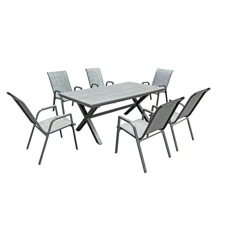 Graue Garten-Esszimmer Stühle und Tisch, 7 Stück, 7 Teile