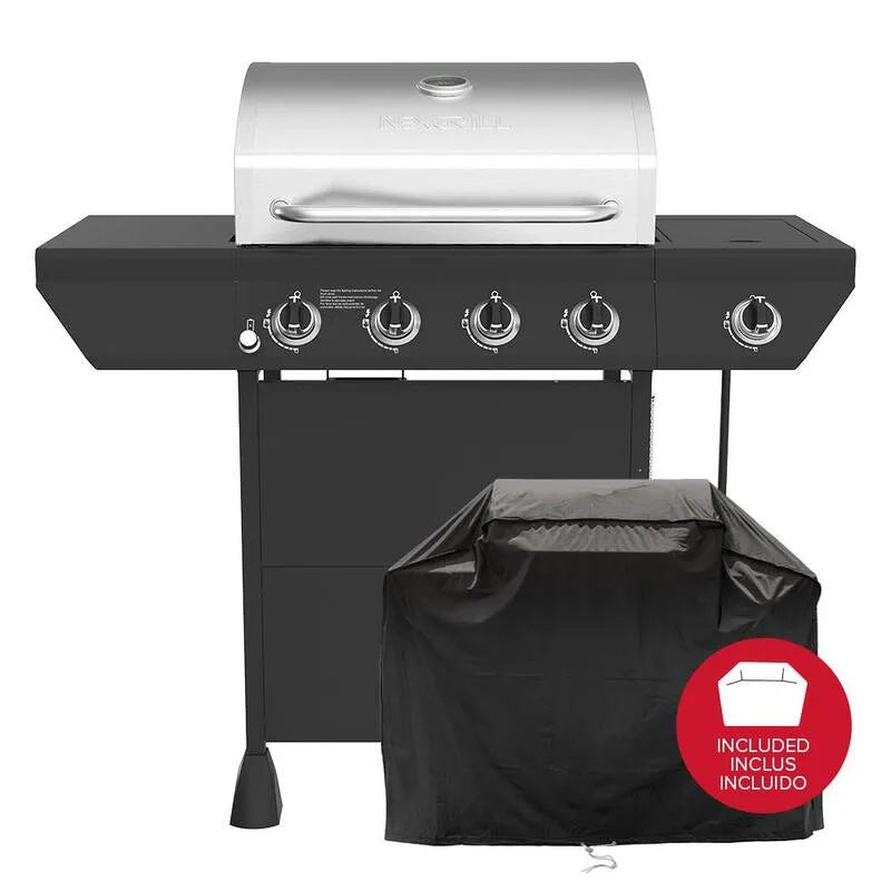 Brenner Propan Gasgrill 4-Burner, Edelstahl, Flüssigpropan, Schwarz