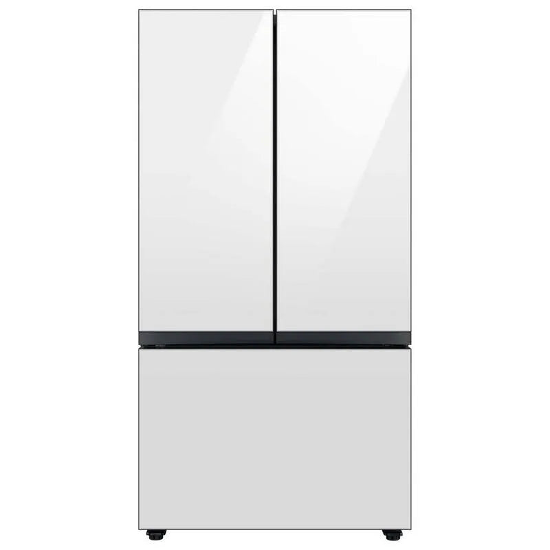 3-Door Samsung 3-Tür-Kühlschrank, 30 cu. ft, Maßgeschneidert 30 cu, Standardtiefe, Weiß, Weißes Glas, French-Door-Kühlschränke
