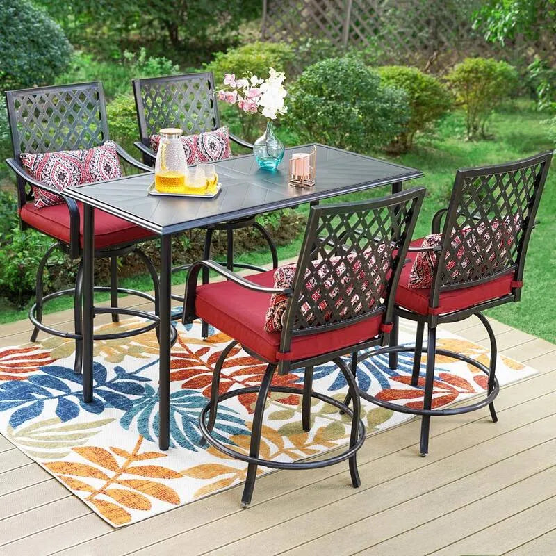 5 Teile Garten Patio Bar Höhe Dining Set 5-Stück, Metall, Rot