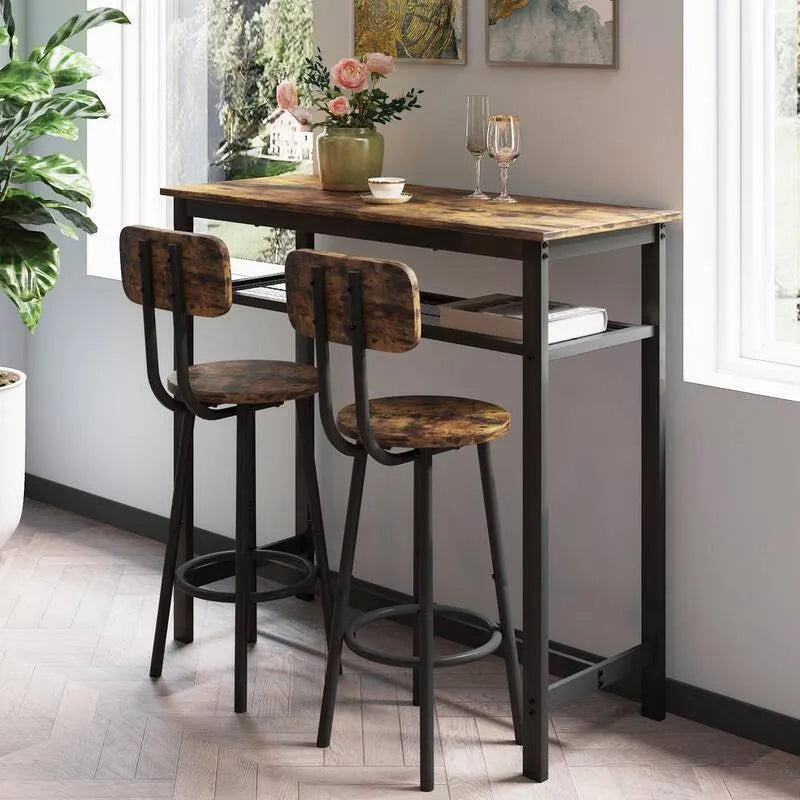 3 Teile Stück Holz Garten Patio Bistro-Set 3-Stück, Holz Garten Patio Bistro-Set Esszimmer mit Rückenlehne und Partitionen, Schwarz, Braun, Bistro-Sets