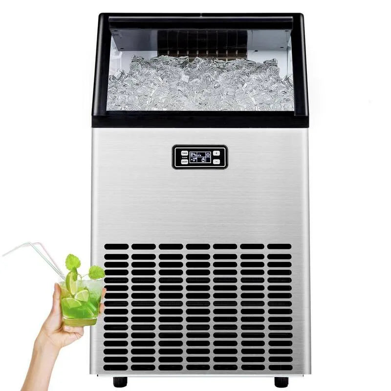 Eiswürfelbereiter lbs. /24H, 33 lb, Edelstahl, Lagerbehälter in Silber, Commercial-Grade Design