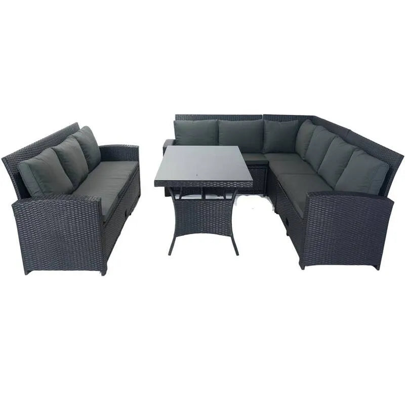 Teil Polyrattan Garten Sektional Set 5 Teile, Schwarz, Polyrattan Garten Sektional Set mit Dark Grau Kissen