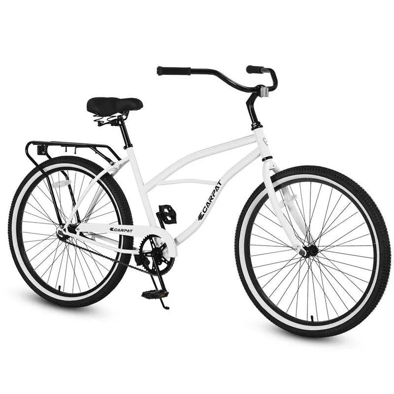 Weiß 26 in., Weiß 26 in. Beach Cruiser Bike für Männer und Frauen Stahl Frame Single Stufen Drivetrain Aufrechte Komfortable Rides