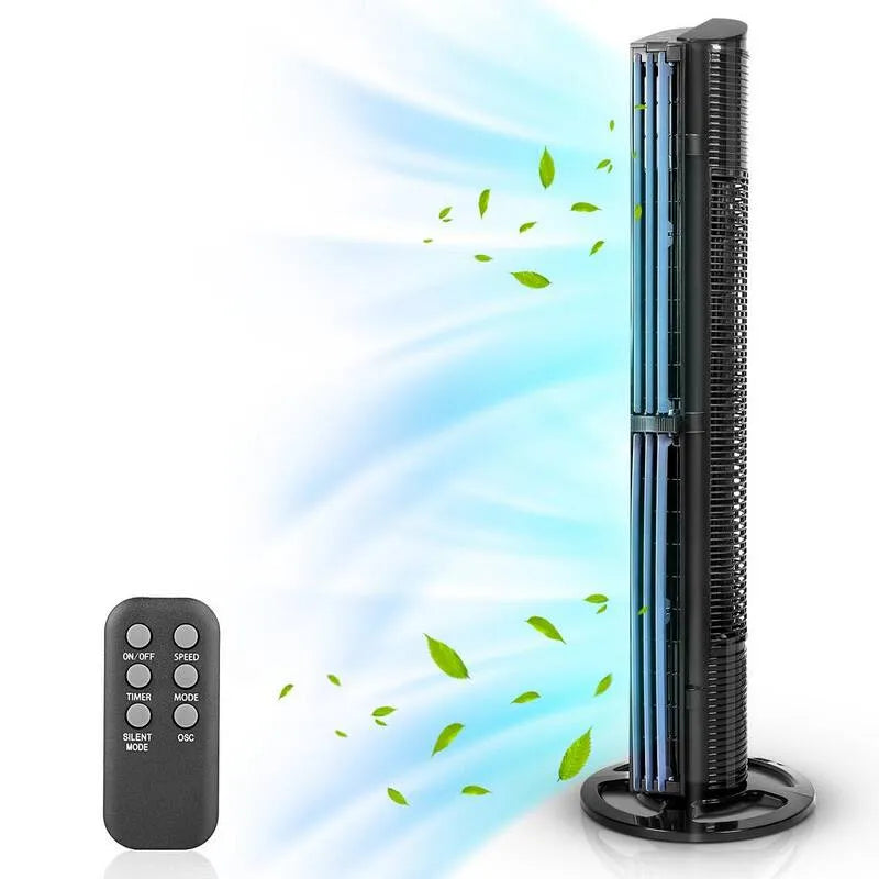 Steuerung 40 in., WIFI 6 Lüfter Geschwindigkeiten Bladeless Tower Ventilator Schwarz mit Aromatherapy Diffuser Insertable Fernbedienung und 15 H Timing