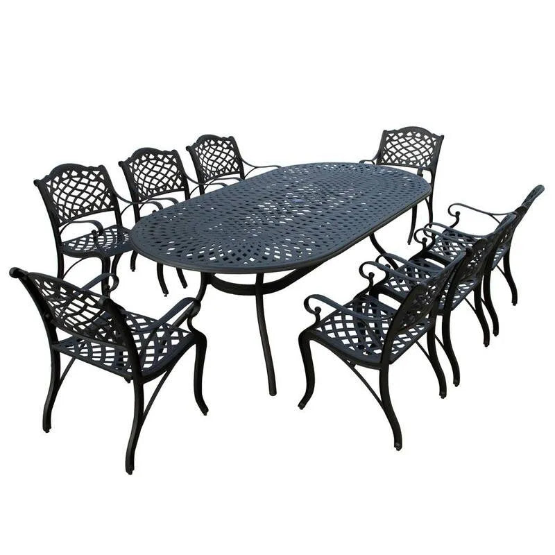9 Teile Oval Dining Höhe Garten Essgruppe 9-Stück, Schwarz, Aluminium, Garten-Essgruppen