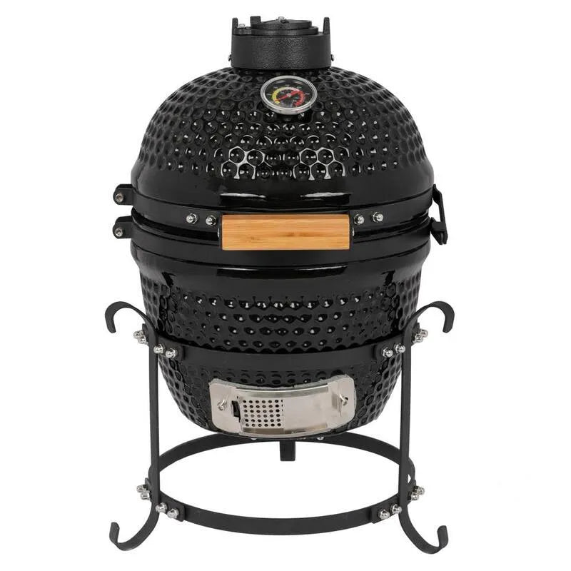Karl home, 13 in. Holzkohlegrill in Schwarz mit eingebautem Thermometer, Kamado-Grills