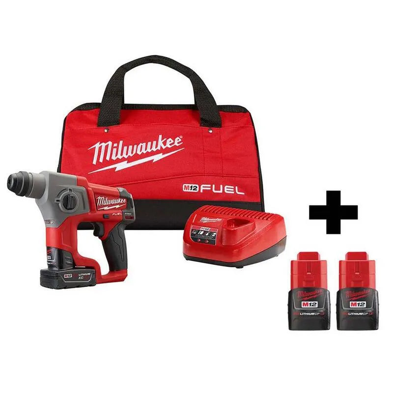 Milwaukee M12 kabellos SDS-Plus Bohrhammer Kit, 12V, 5/8 in., kabellos Design, M12 Batteriepakete und Ladegerät