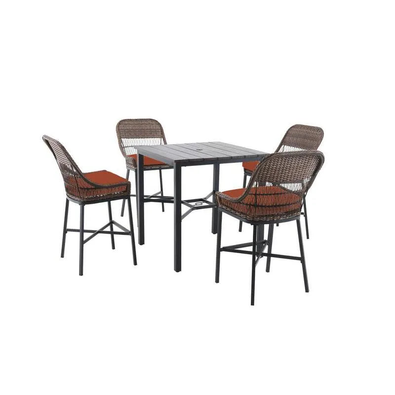 5 Teile Polyrattan Garten Patio High Essgruppe, Braun, Rot, Steinbruch Rot, Garten-Essgruppen
