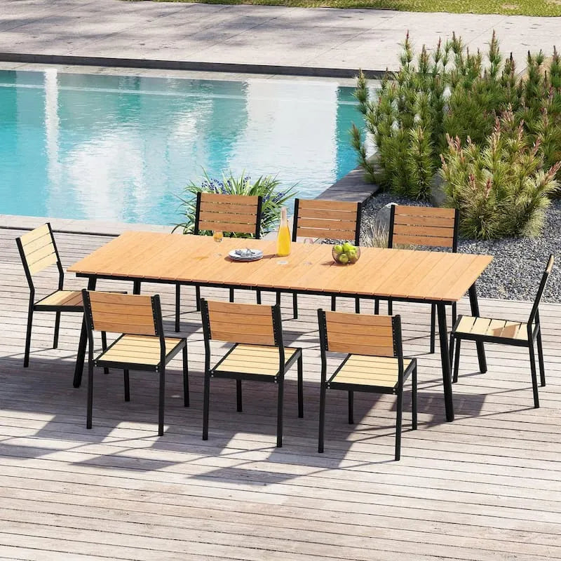 Tisch Garten Essgruppe 9 Teile, 94 in., Aluminium, Brown