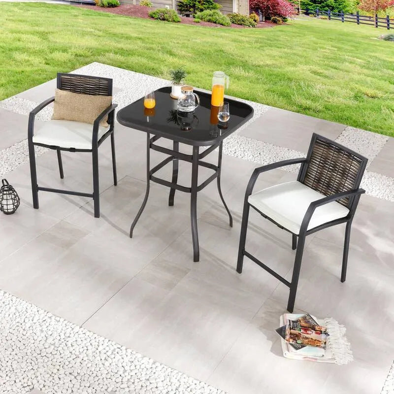 3 Teile Polyrattan Bar Höhe Garten Essgruppe 3-Stück, Beige, Weiß, Bistro-Sets