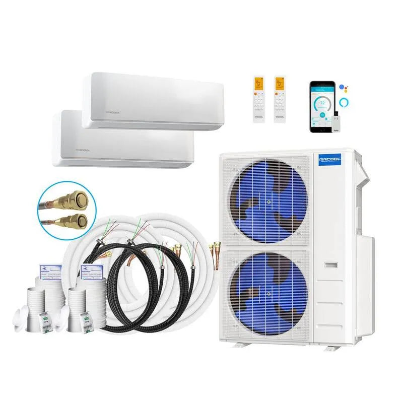 MRCOOL 4-Ton kanalloses Mini-Split-System, 20. 5 SEER, 48000 BTU, 16ft, 2-Zone, 36K, 18K, 48,000 BTU, 66,16ft