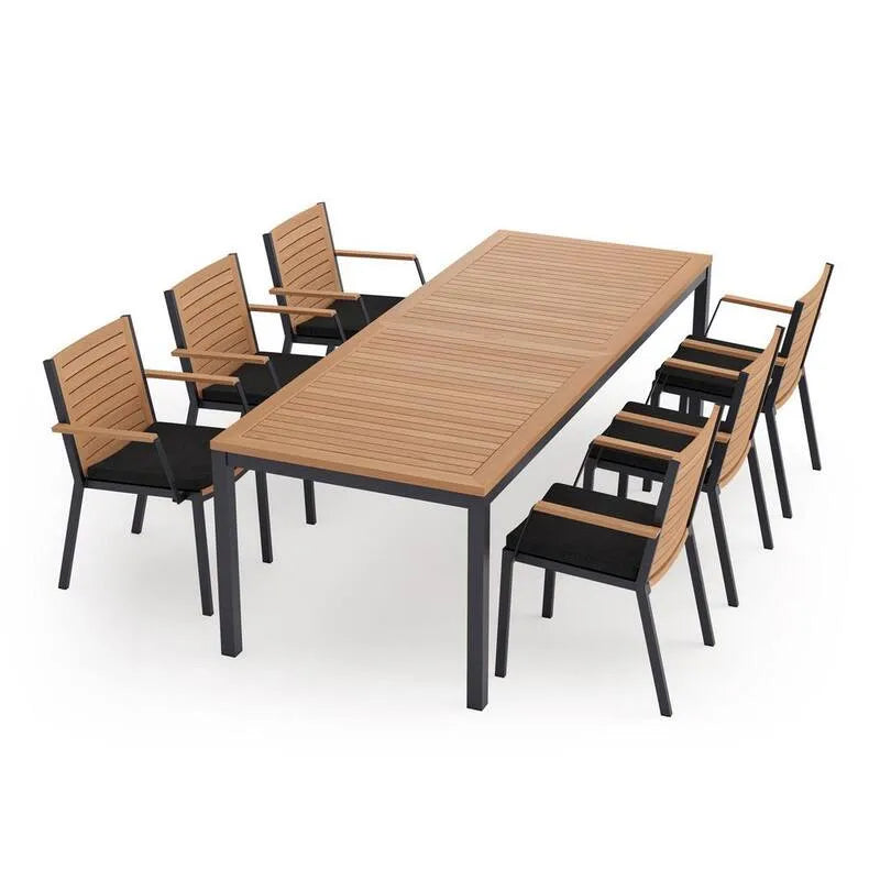 Aluminium Teak Garten Garten-Essgruppe, 7 Stück, 96 in., 7 Teile, Loftkohle, Garten-Essgruppen